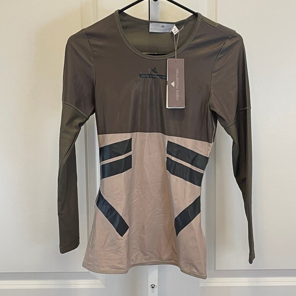 NWT Stella McCartney x Adidas Techfit Tee - Women Size S - Taupe/Brown/Black